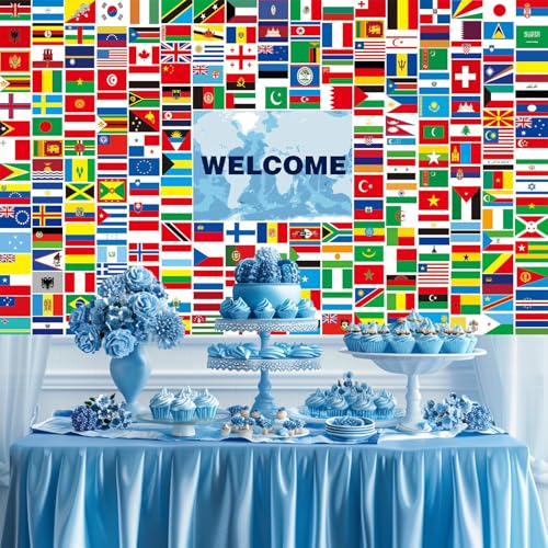 Image of World Flags Banner Decorations - 230 Country Flags, Olympic Party Welcome Backdrop, Multicultural Door Decor