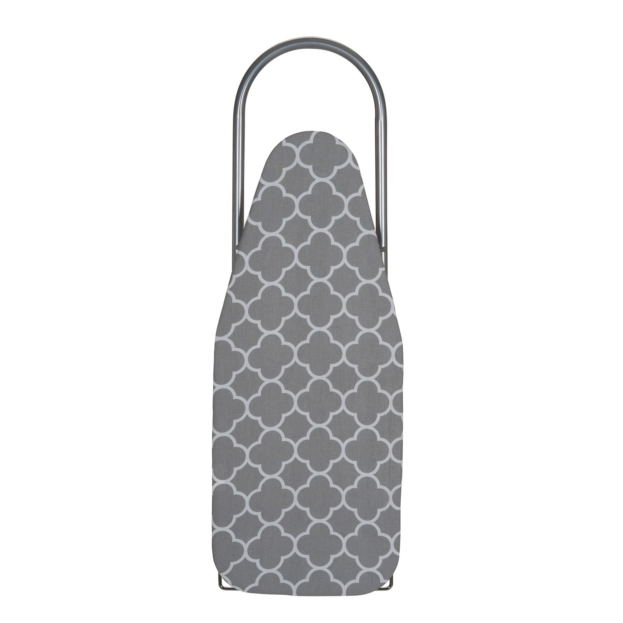 Household Essentials, Asse da stiro da tavolo in acciaio con poggia ferro, rete in acciaio con copertura in cotone, grigio e bianco