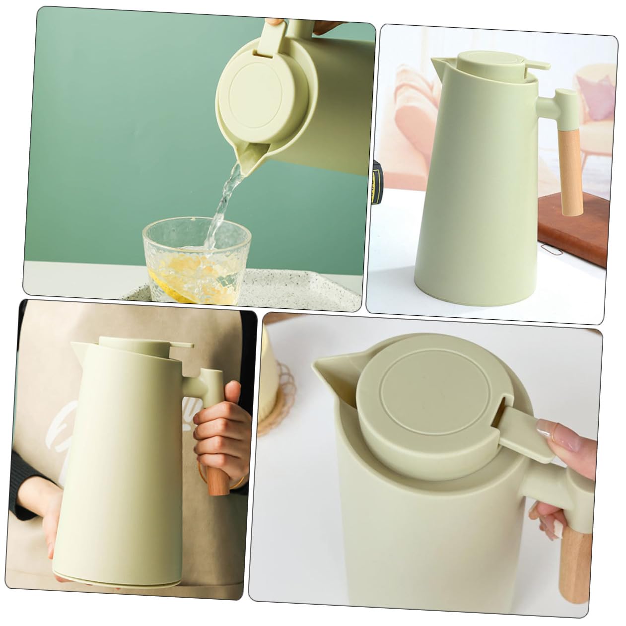 Grosse Bouteille Isotherme en Verre Poignée en Bois Style Nordique 1000 Ml Couvercle Étanche pour Usage Quotidien la Maison