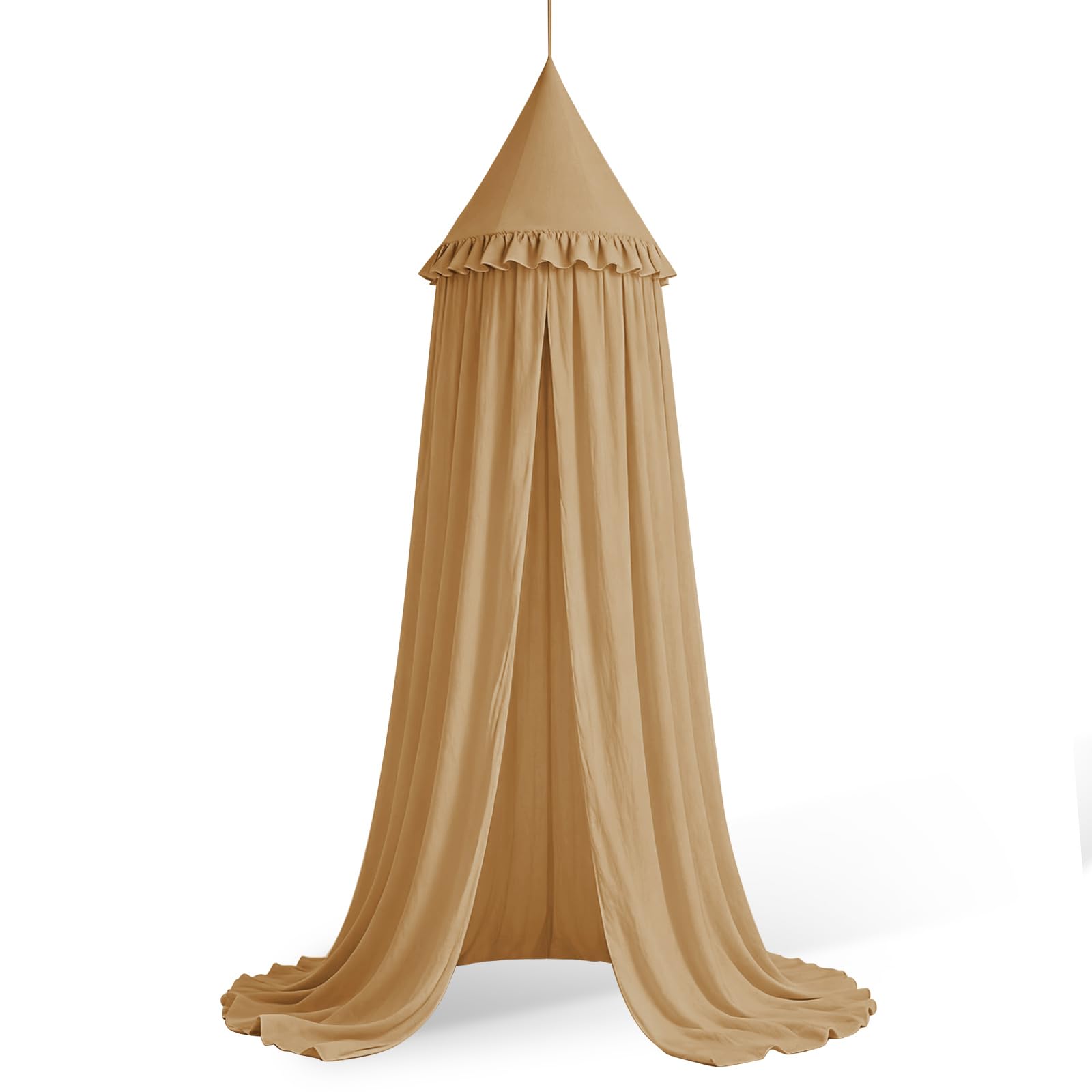 HOTUT Baldacchino per Letto Bambini con Volant,Tenda Sospesa per Culla,Tenda Zanzariera Cupola Rotonda Baldacchino per Decorazione Lettino Culla Bambini Cameretta Camera da Letto Lettura(Torrone)
