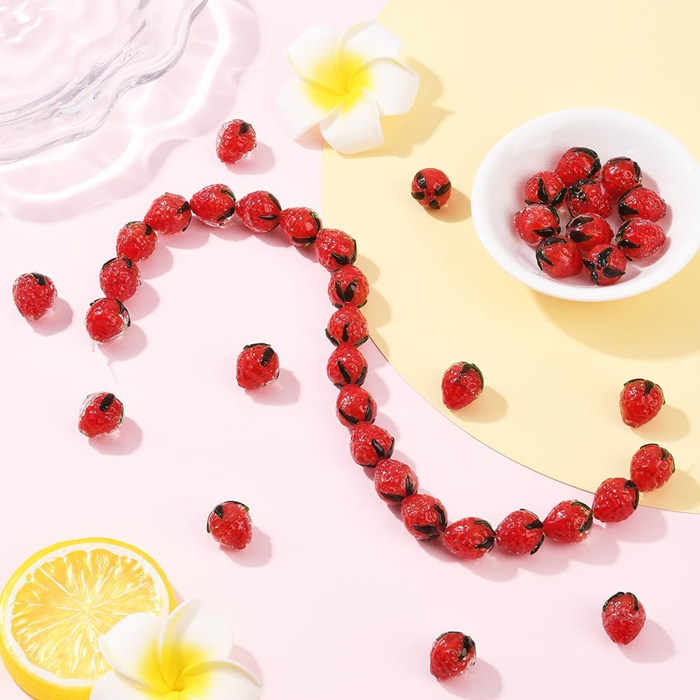 1 Box 40PCS Strawberry Lampwork Beads with Holes Handmade Fruit Glass Spacer Loose Imitation Strawberries Shaped Bead Charm Bulk for Jewelry Making Necklaces Bracelets DIY Craft Supplies - Image 4