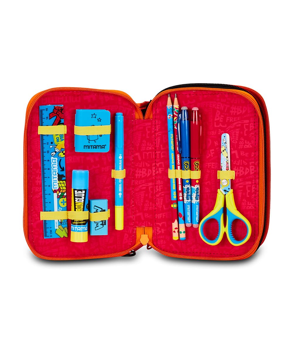Mitama Astuccio Scuola 3 Scomparti, SUPER TRIPLO STRONG TIGER, Contenuto 50 pz, Completo di Matite, Pennarelli, Portapenne Scuola Elementare Bambino