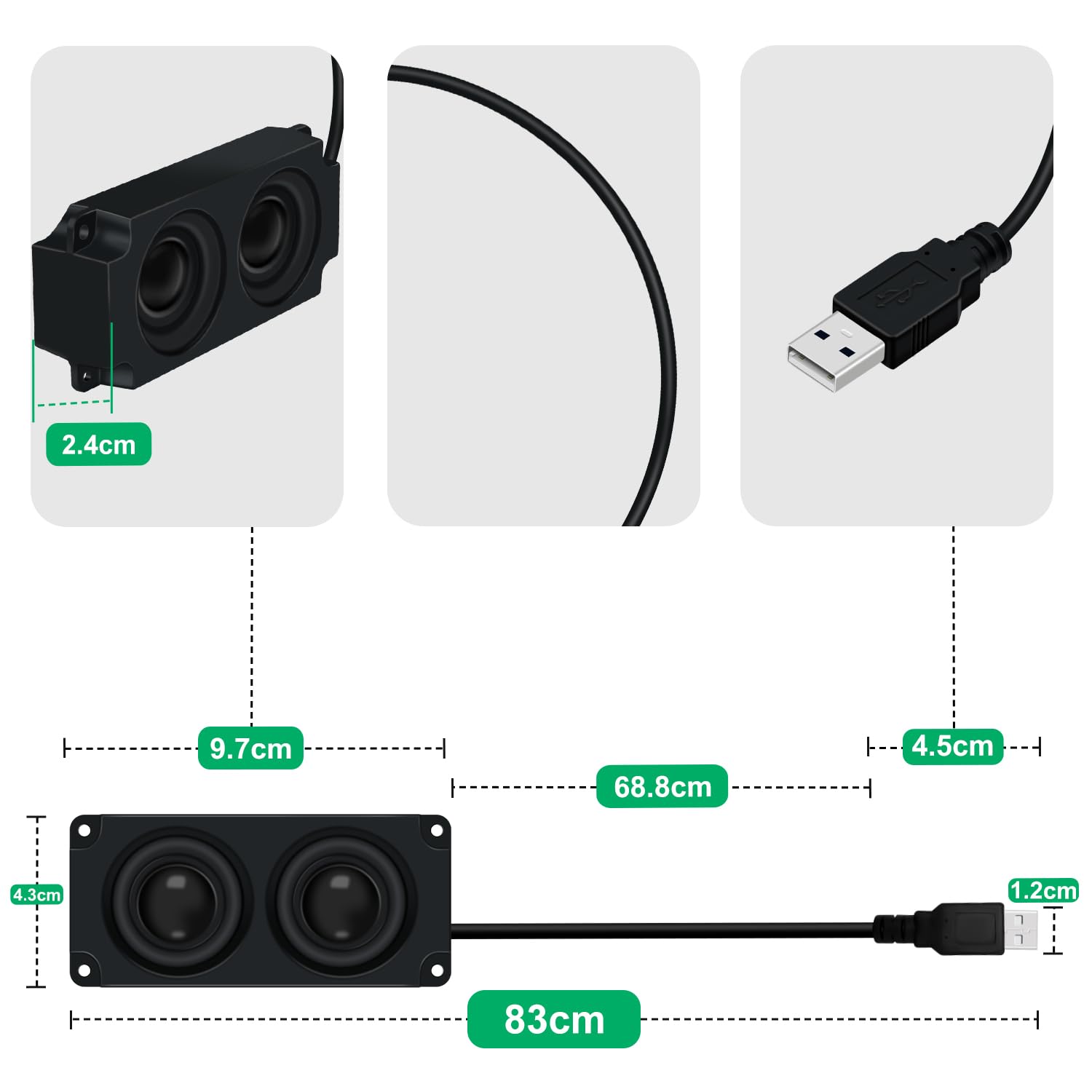 Mini głośnik zasilany USB 3 W, przenośny głośnik USB, samoprzylepne lub montowane przez wiercenie mini głośniki komputerowe do komputera stacjonarnego, laptopa