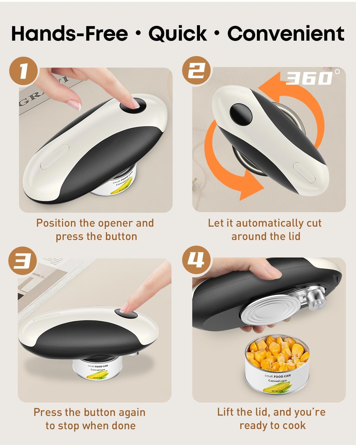 Pawfly Ouvre-Boîte Électrique Rechargeable avec Porte-Couvercle Magnétique, Ouvre-Boîte Automatique sans Fil One-Touch pour Mains Arthritiques, Utilisation Mains Libres, Ouvre-Boîte à Bords Lisses