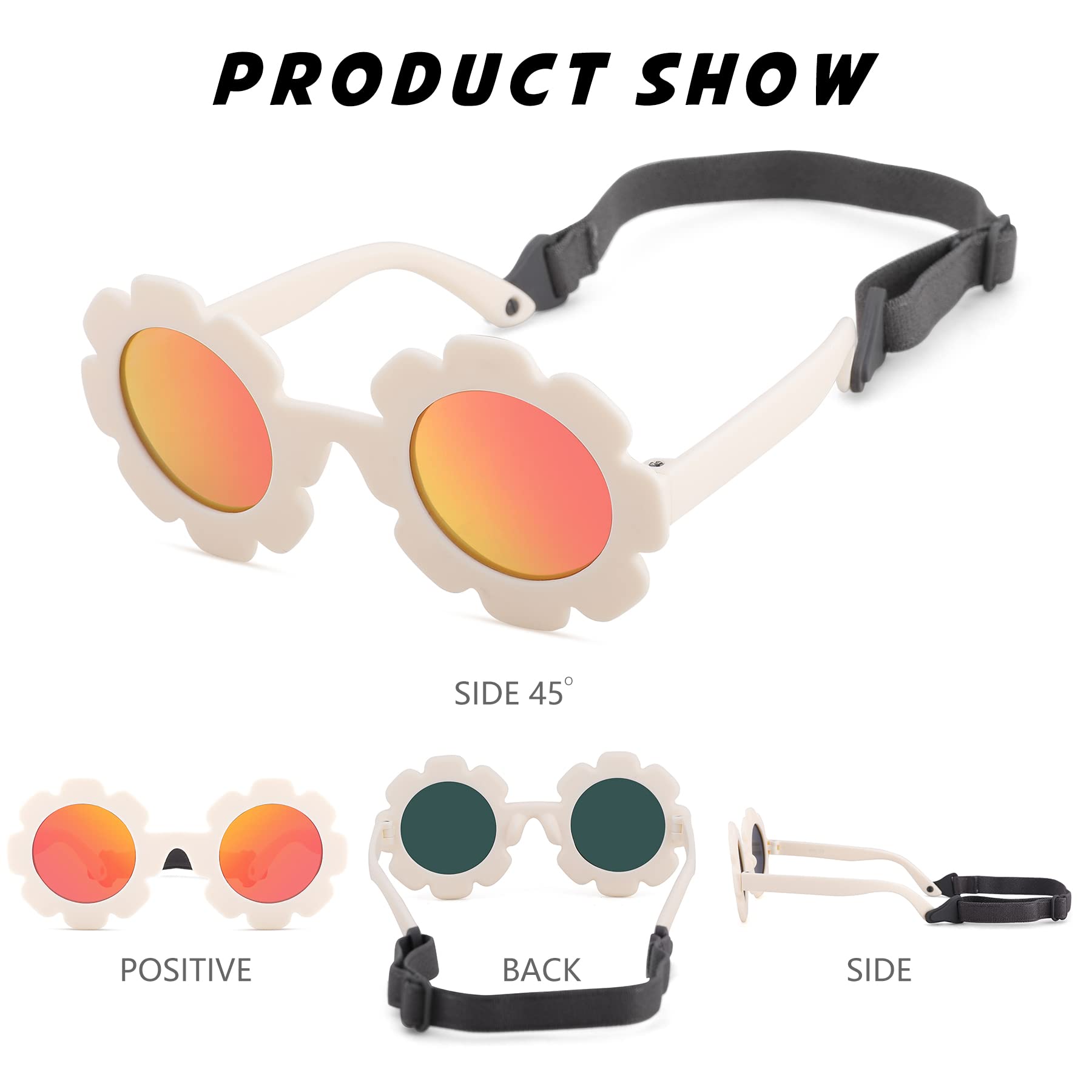 LIU·WEN Gafas de sol polarizadas con correa para bebé, marco flexible flexible para bebés, niñas y niños de 0 a 24 meses