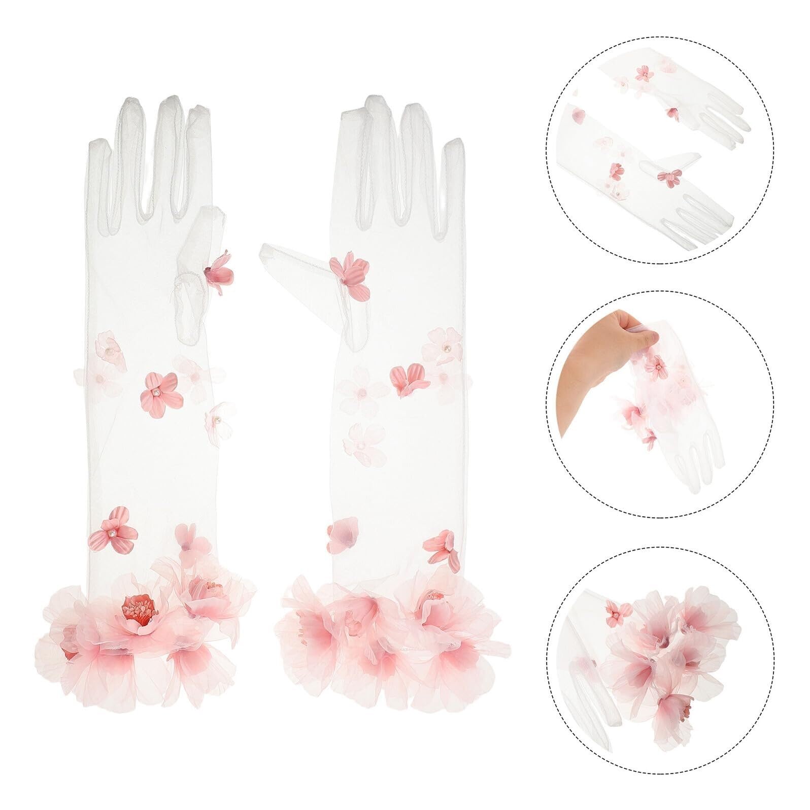 Guanti da sposa lunghi in tulle trasparente rosa, guanti da sposa in rete floreale for accessori for feste serali da donna Guanti a maglia metallica