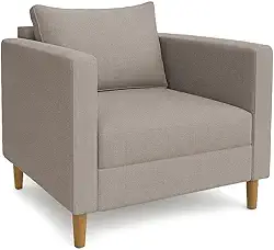 Poltrona Estofada Luxo Para Sala Escritório Recepção Cadeira Assento Em Linho Grande (Linho Cappuccino)