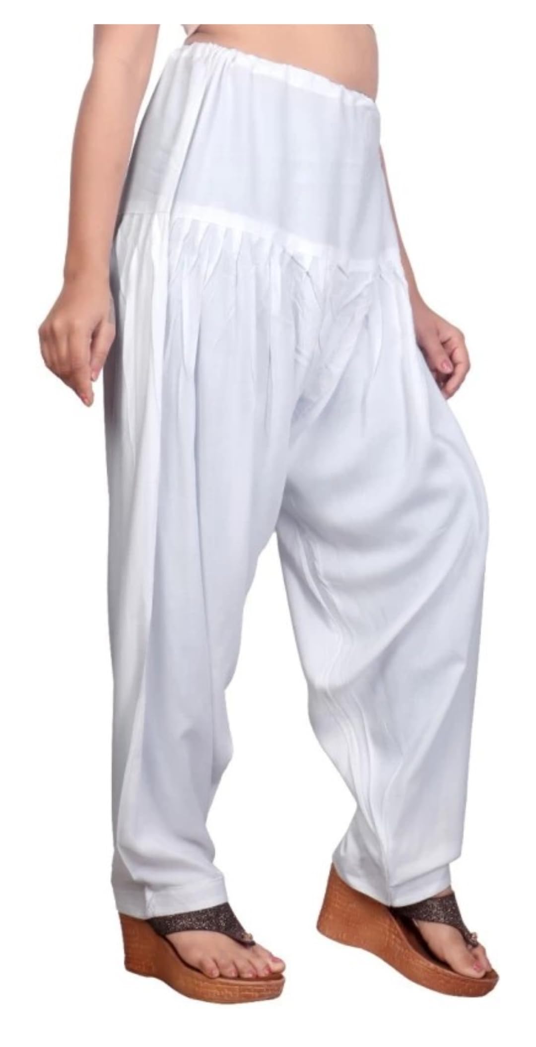 Women's Rayon Patiala Salwar(Free Size) Length (38" inch) Waist (26" to 34" inch) (White)-image-9