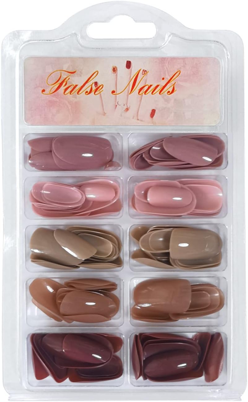 120Pcs Medium Round Artificial Nails Extensions Combo in 5 Colors With Glue Stickers, Nail File & Wood Stick