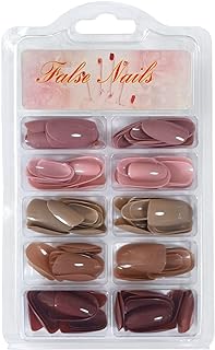 120Pcs Medium Round Artificial Nails Extensions Combo in 5 Colors With Glue Stickers, Nail File & Wood Stick