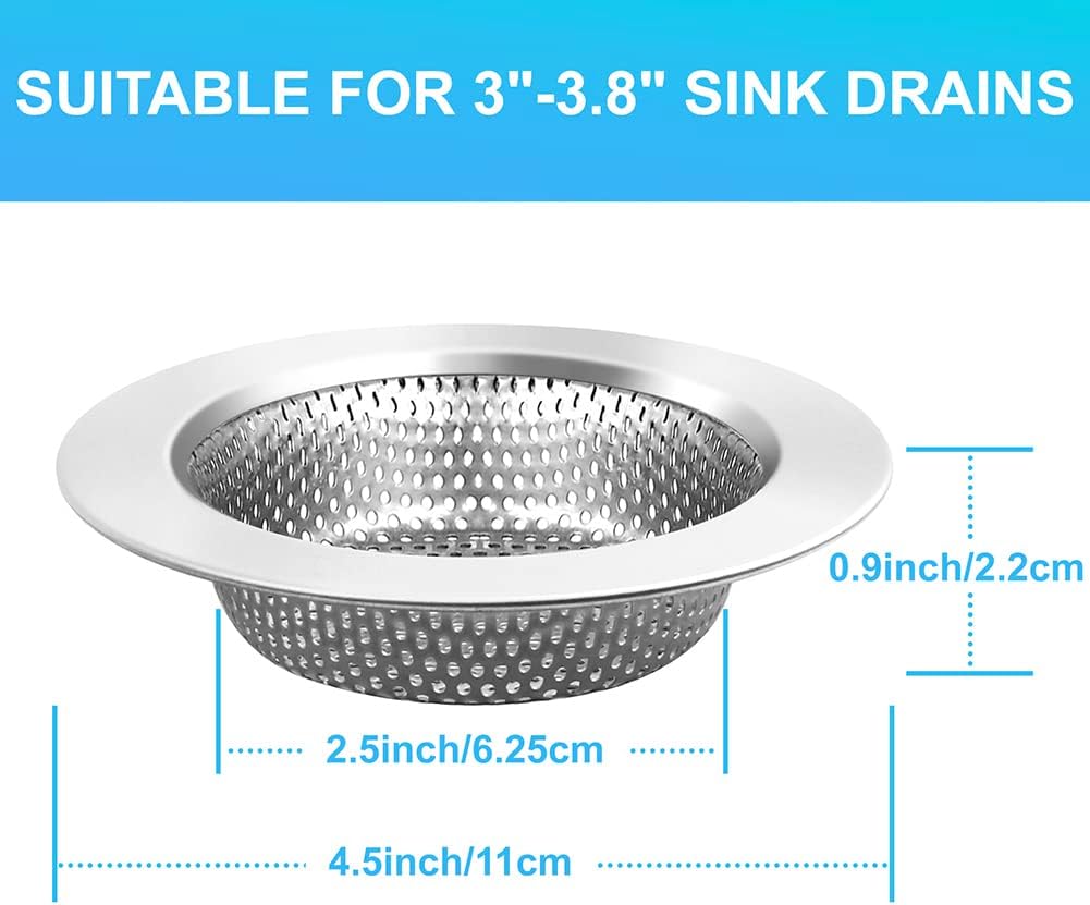 LotFancy Kitchen Sink Strainer, 4 Pack Stainless Steel Drain Strainers, 4.5" Diameter Large Wide Rim, Anti Clogging Micro Perforation Holes