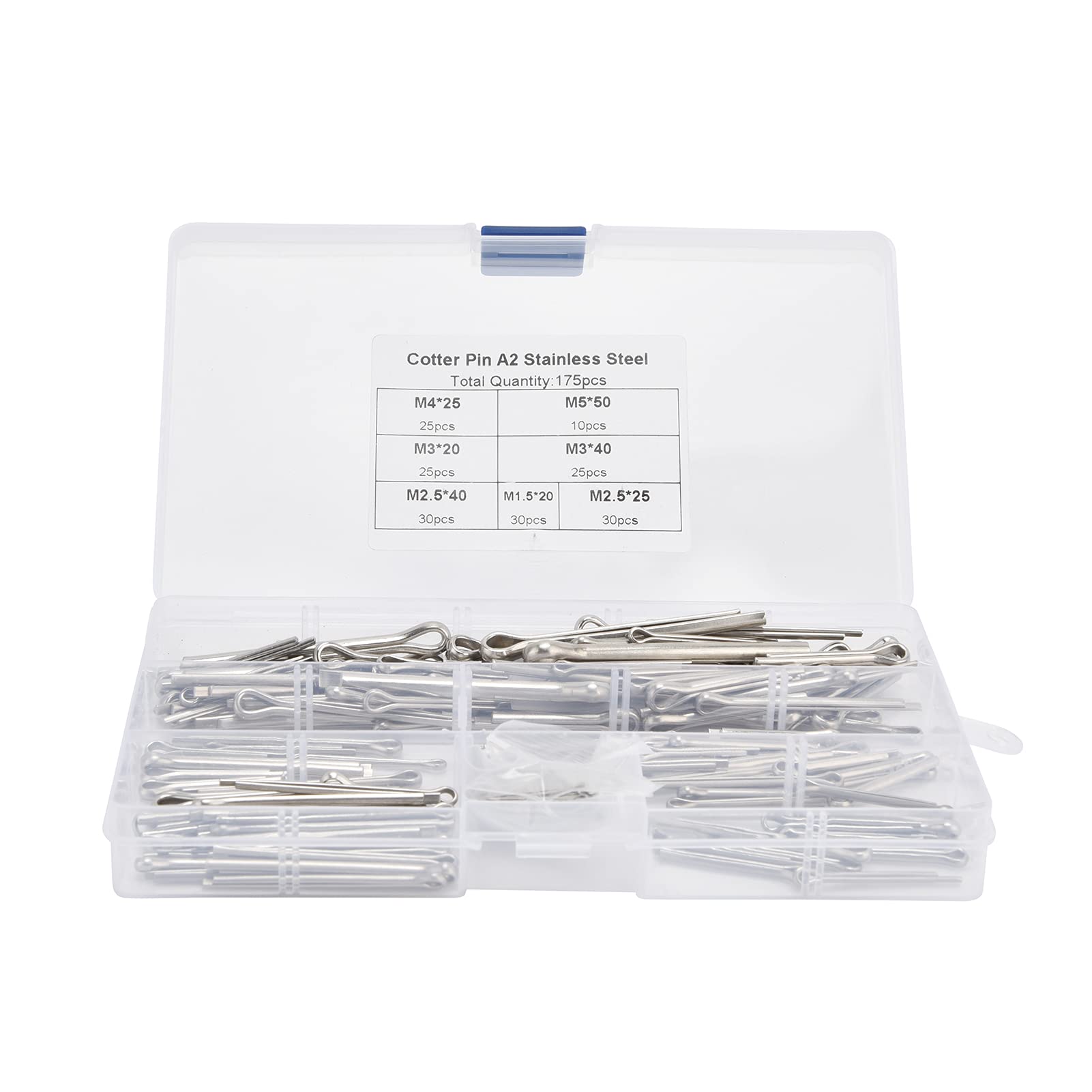 Cotter Pin, 175Pcs 304 Stainless Steel Cotter Pin Fastener Set for Workshop for Lawn Mower for Truck for Car