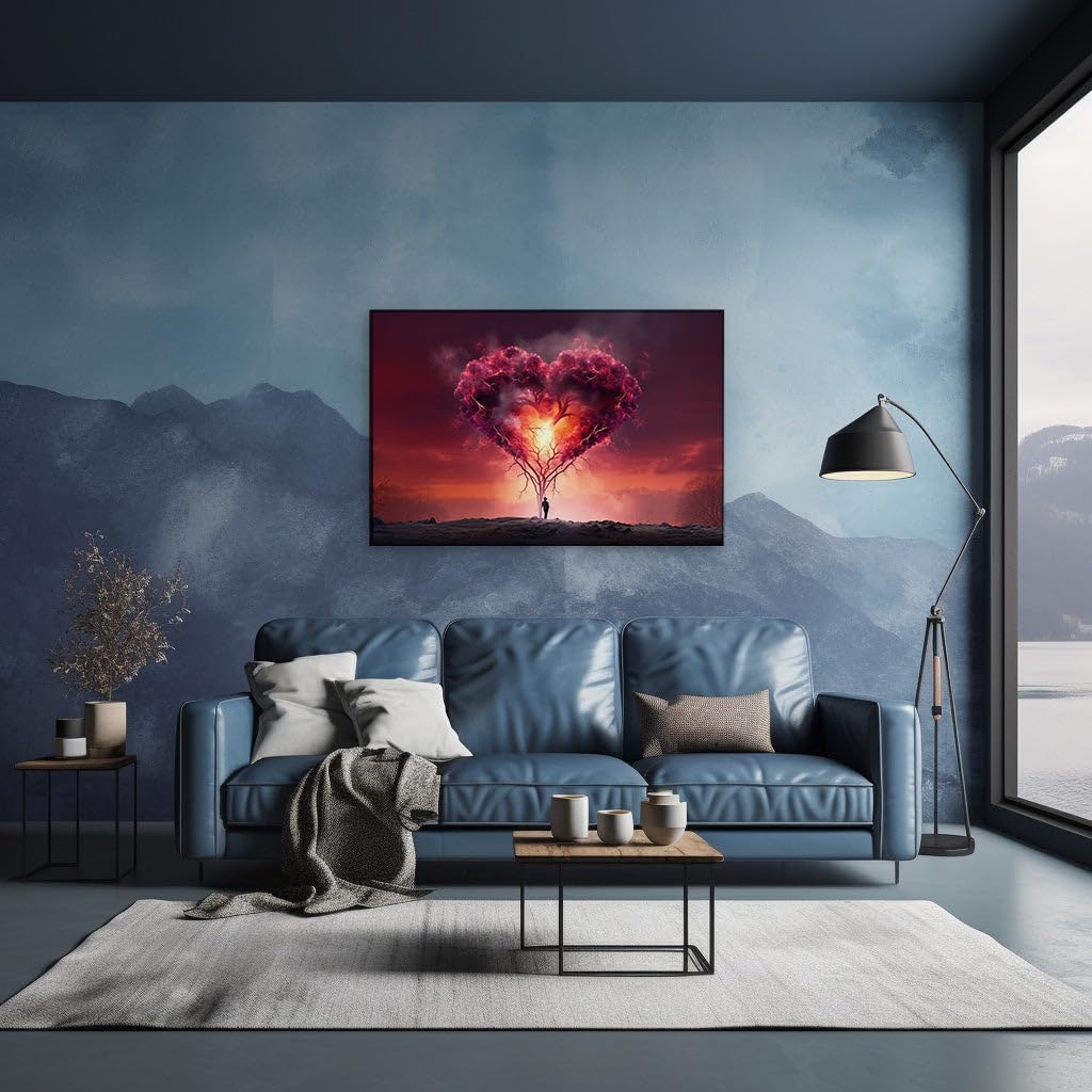 Canvas for Living room. Embracing the Storm: When Love Takes Root in a Sky Aflame, 27 x 18 inch Canvas Wall Art - Contemporary Masterpieces - Modern Home Decor - 69x46 cm (27x18 inch)