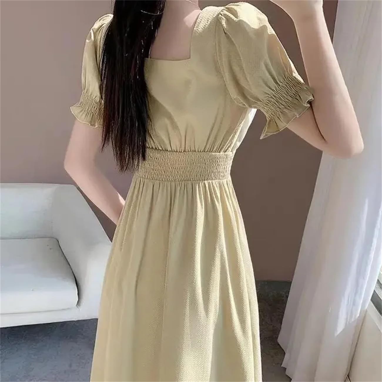Elegante abito lungo dimagrante per le donne stile francese vita abbigliamento