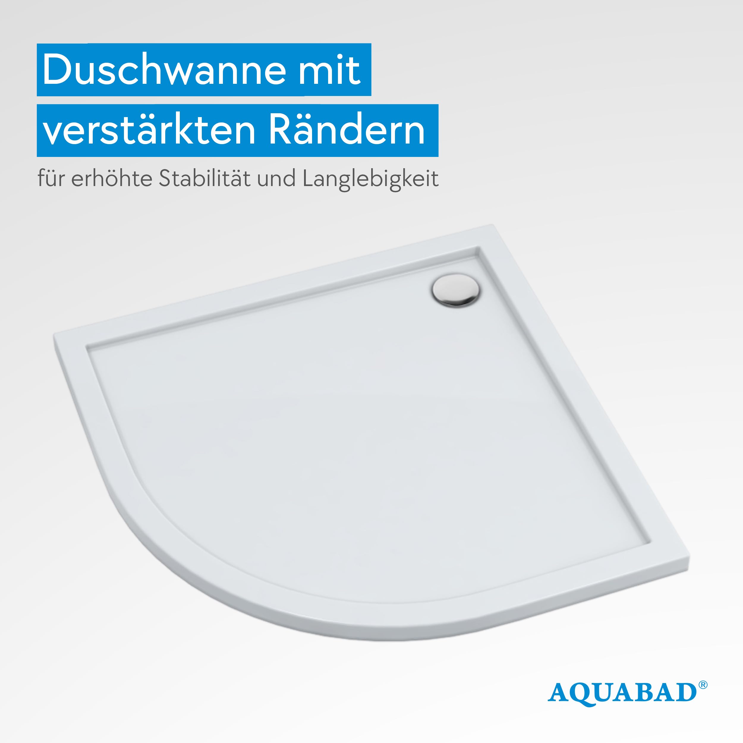 AQUABAD Duschwanne/Duschtasse | Basic Smooth White 90x90cm R55 Viertelkreis