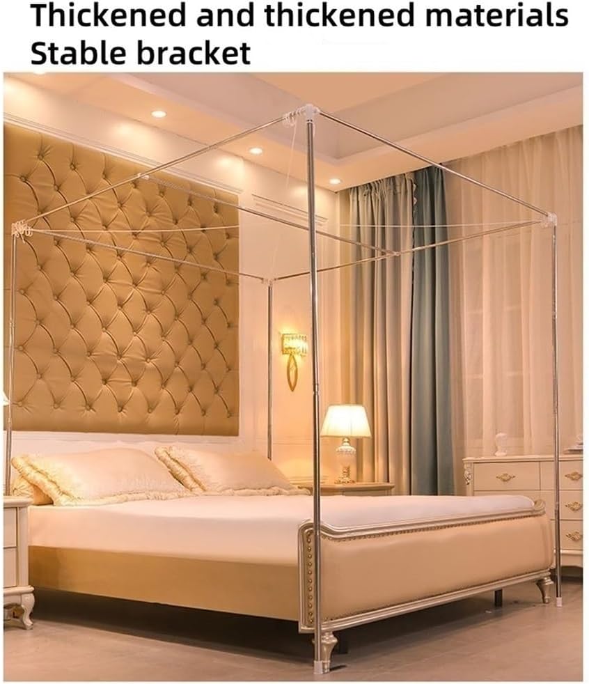 Gradient Color Double Bed Curtain, Floor-Standing Three-Door Bed Canopy, Blackout Double Bed Curtains, Mosquito Net with Bracket(Blue,Medium)