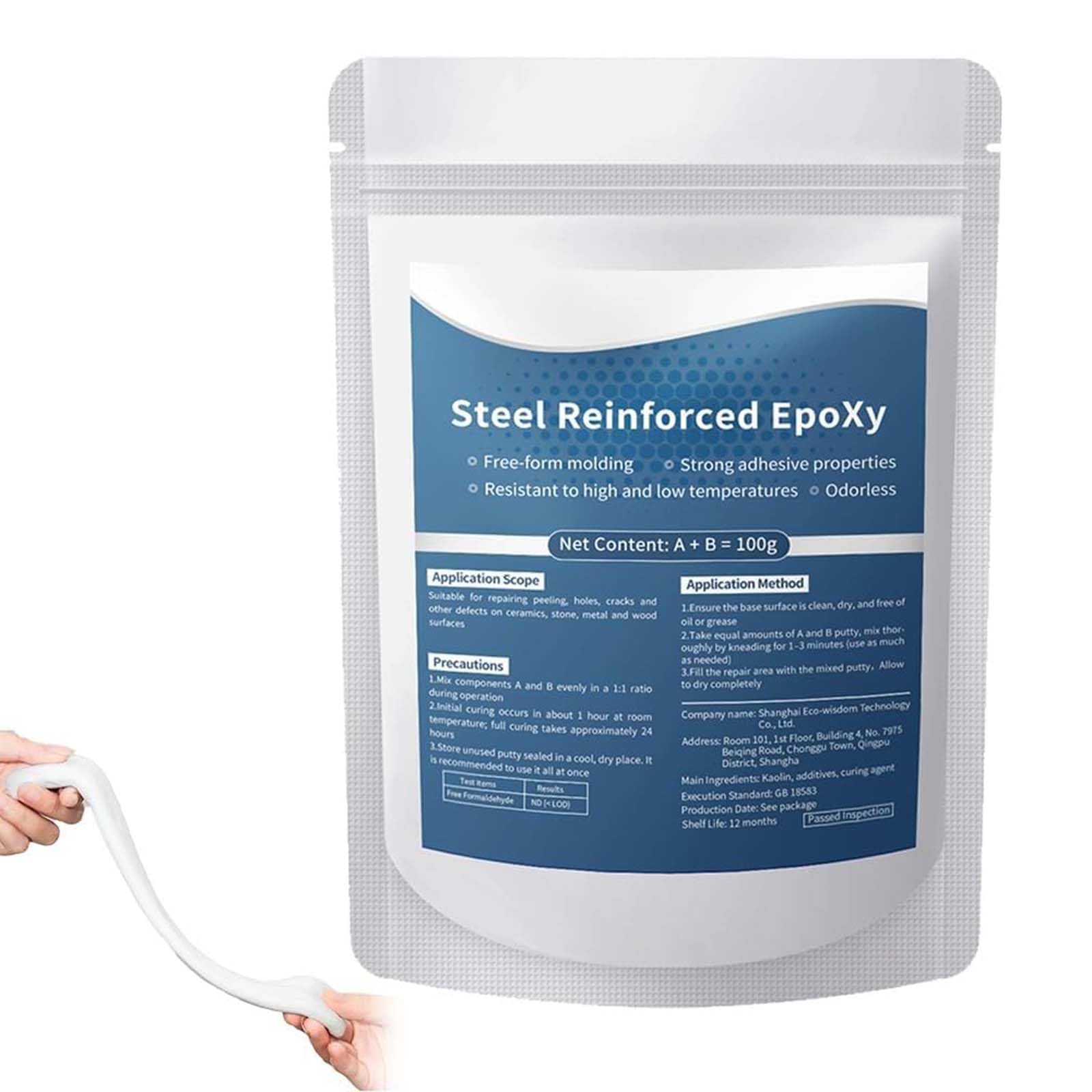 Steel Reinforced Epoxy Putty, 2-Part Fast Repair Epoxy Clay for Metal, Wood, Ceramic, Stone, Tile & Plastic, High-Strength Moldable Repair Filler for Cracks, Holes & Chips, Surface Restoration (1PC)