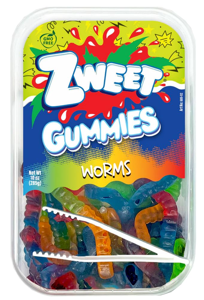 Zweet Gummy Worms 10 Ounce – Gummy Kosher Candy, Halal Candy – Resealable Pack of Gummy Candy