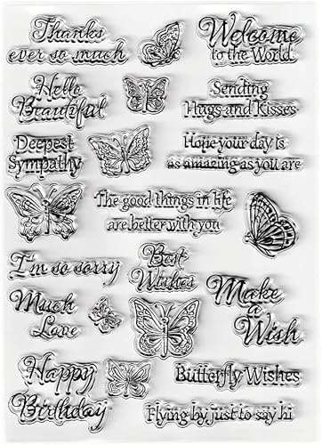 Miniatura 3 de Sellos transparentes de mariposas con sentimientos, diseño de palabras de felicitación de mariposa, sellos transparentes para decoración de tarjetas