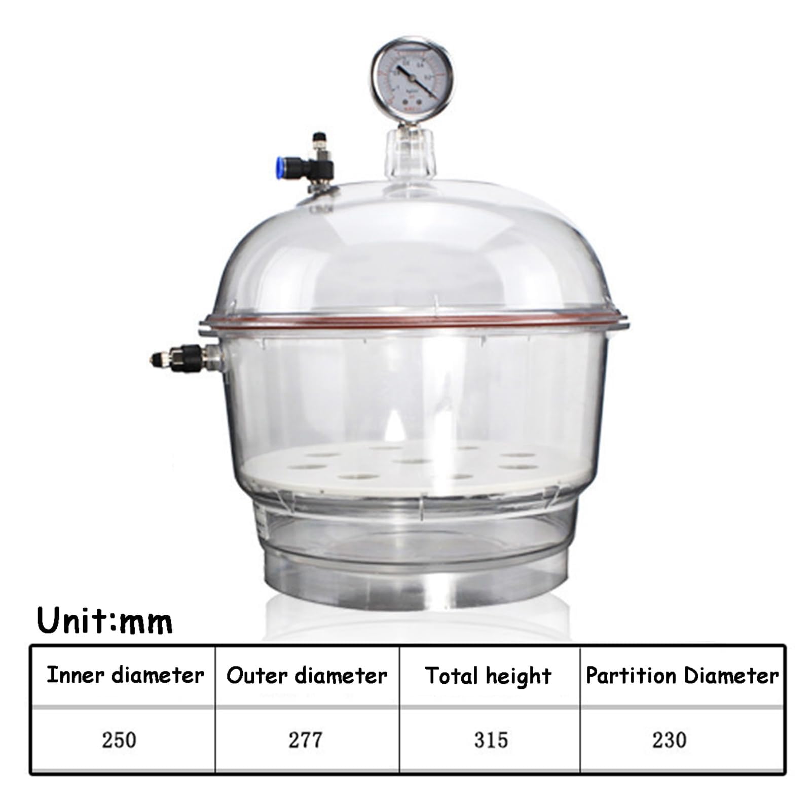 Polycarbonat-Vakuumtrocknungsgefäß, 250 Mm Labor-Vakuum-Exsikkator Mit Doppelventilen Und Manometer, Für Die Vakuumtrocknung Und Lagerung In Der Laborforschung