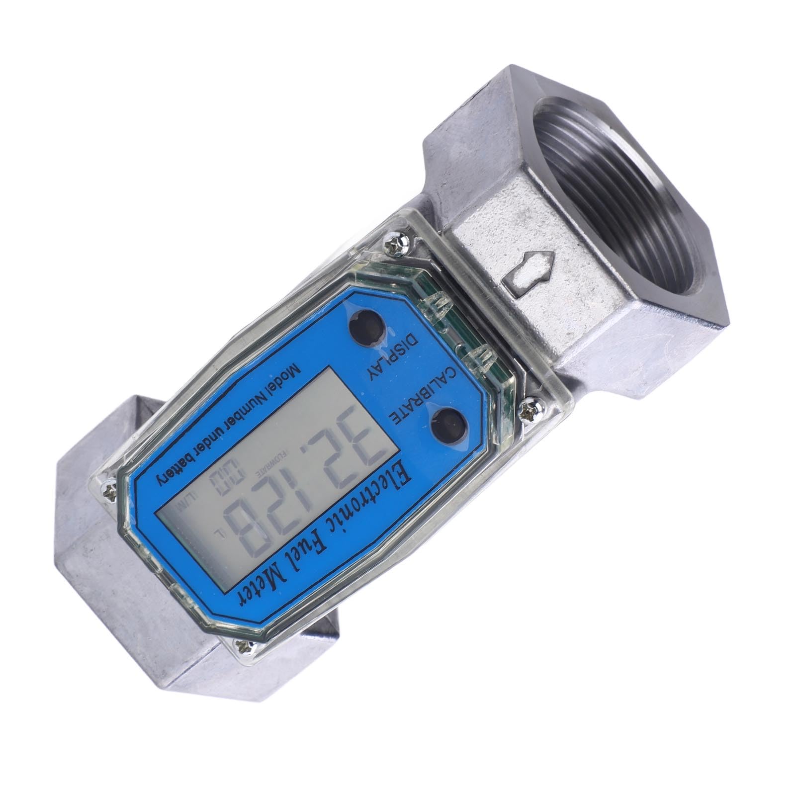 Generic Caudalímetro de Turbina Digital de Metal Duradero, Alta Precisión, GAL QTS PTS L, Medida, Gasolina, Agua, Fluidos (45mm)