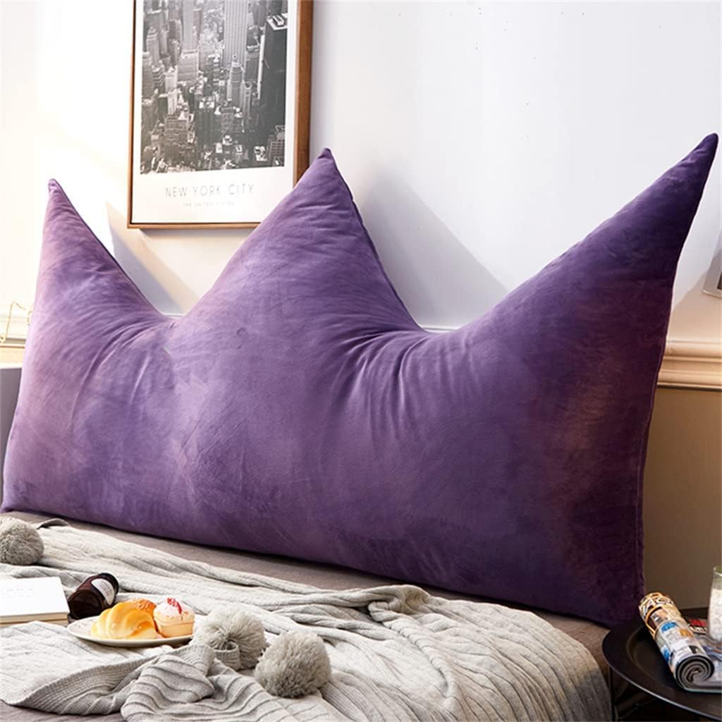 Hundur Store Solid Color Crown Shape Headboard Cushions Wedge Headboard Reading Body Pillow Removable King Back Pillow for Watching TV, Reading,Relaxing, (Purple, 35.4" 35.4")