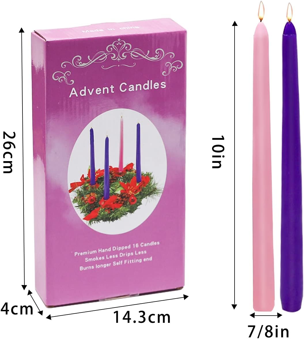 XYUT 16 PCS Advent Candles 10 Inch Christmas Advent Candle Set with Words Faith, Peace, Joy, Love, Laugh, Live, Believe and Thankful Seasonal Celebration Candles for Church Holiday Decoration : Home & Kitchen