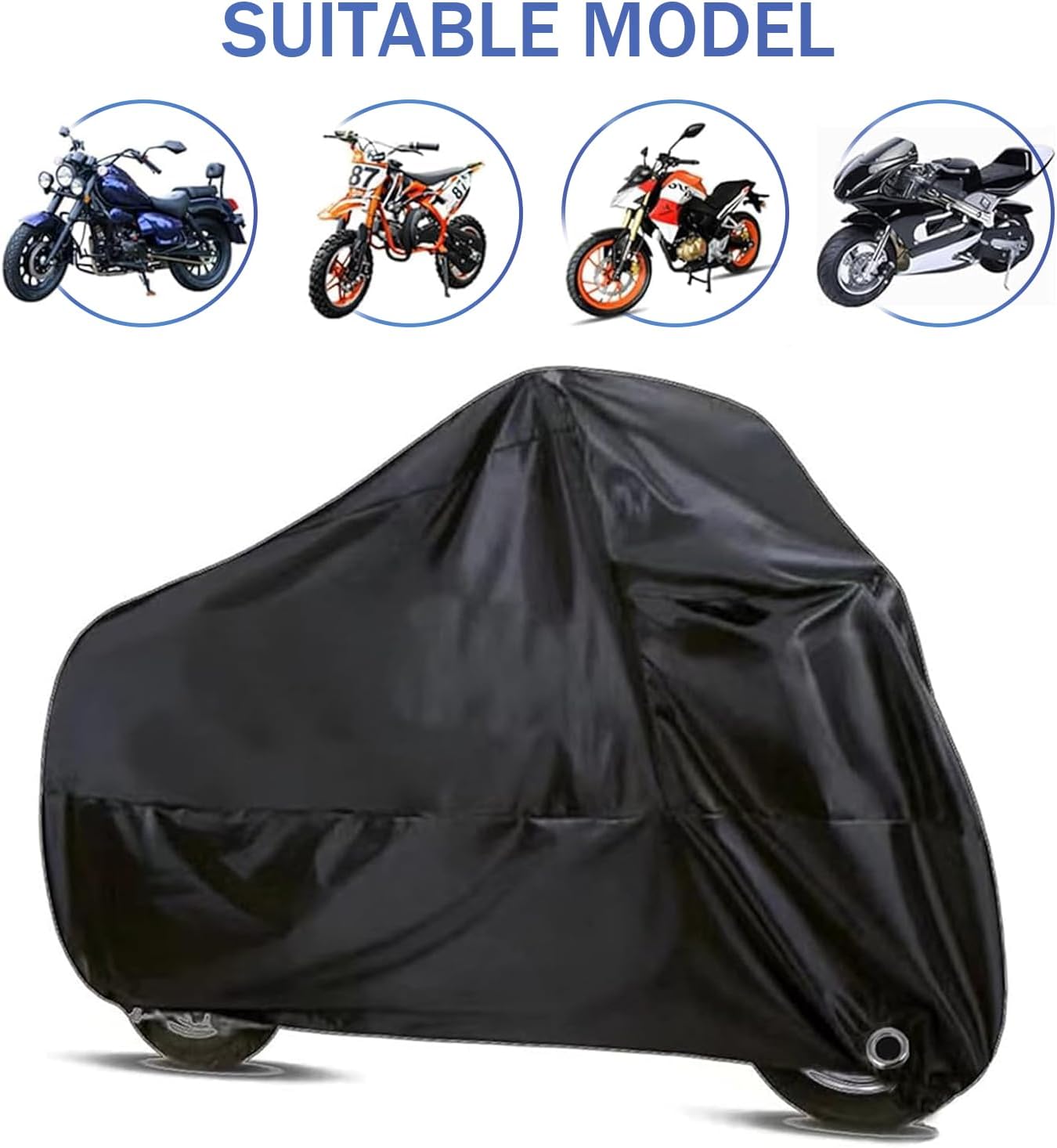 Motorcycle Cover, Outdoor Waterproof Motorcycle Cover, Full Coverage Protective Cover with Anti-Theft Lock Hole, Universal for Motorcycles (Black)