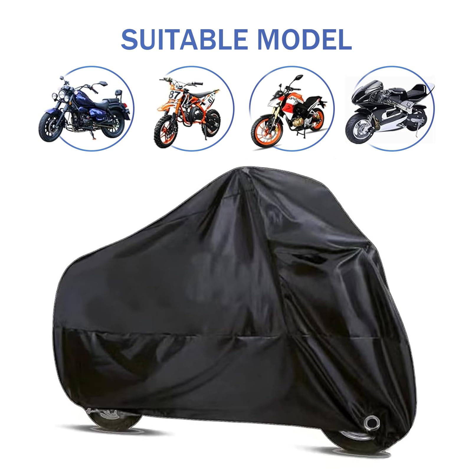 Funda para motocicleta, cubierta impermeable para motocicleta, cubierta protectora de cobertura completa con agujero de bloqueo antirrobo, universal para motocicletas (negro)