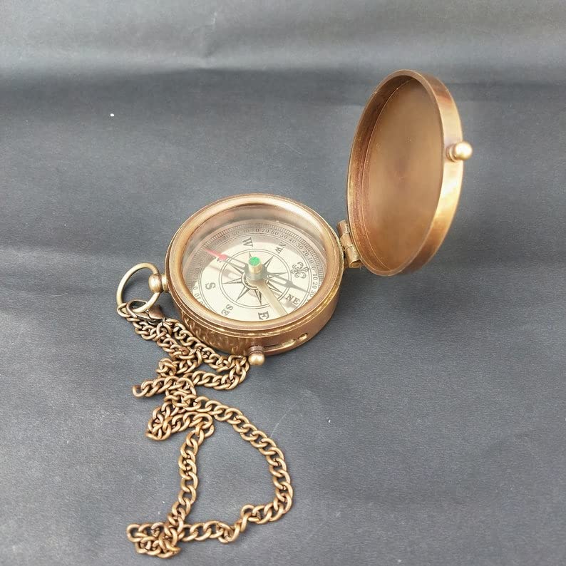 Brújula de latón grabada con estuche de cuero, regalo náutico marino único miniatura 2