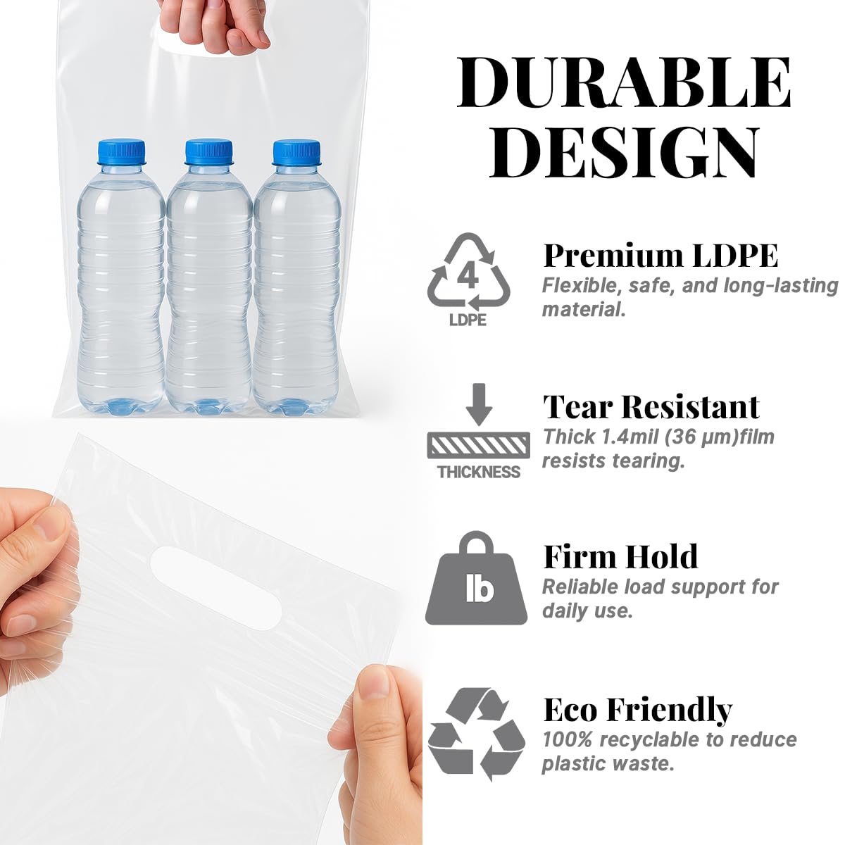 100PCS Clear Plastic Bags with Handles 9"x12" Shopping Bags, Small Plastic Gift Bag for Retail, Merchandise, Boutiques, and Small Business Packaging