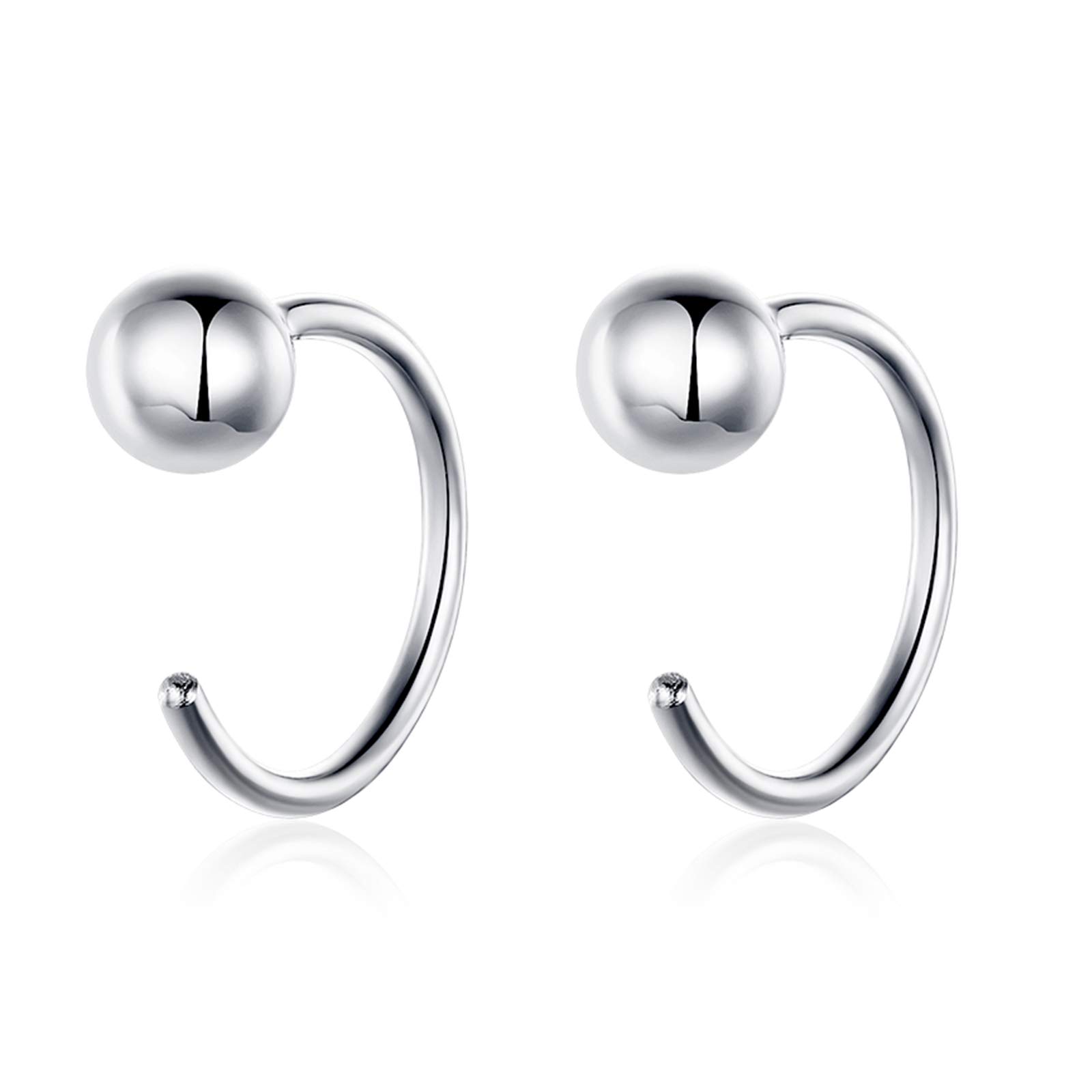 Qings Aros Pendientes Plata de Ley 925 Aros Dorados Pequeños Aros Hipoalergenicos Niña Pendientes Medio Aro Bola para Mujeres Niñas, Diámetro 10 mm