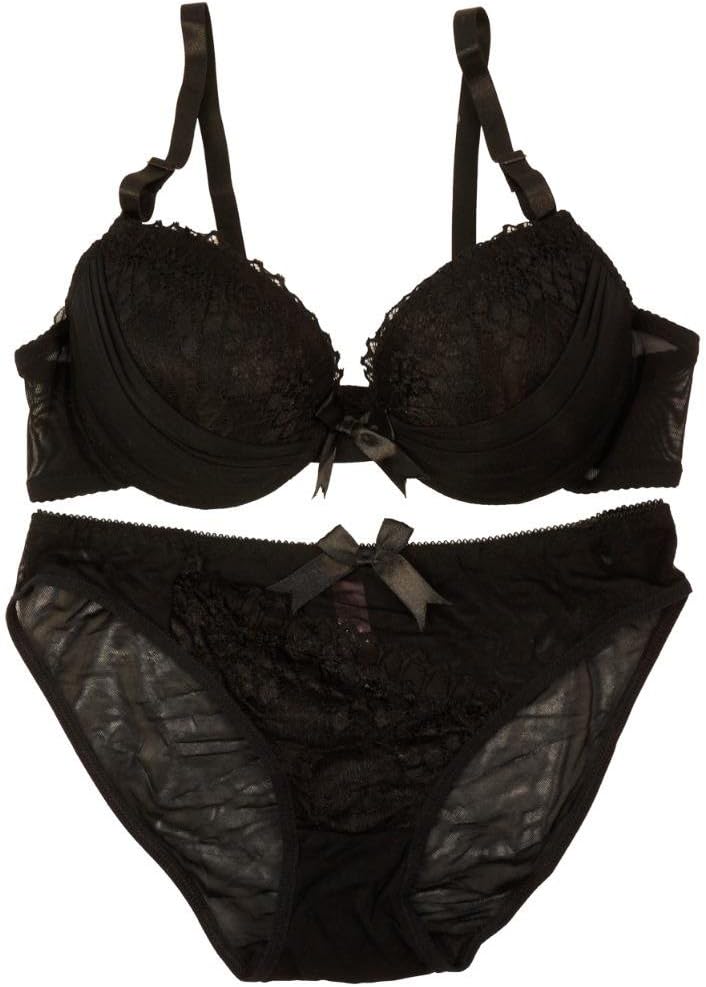 2-Pc Women's Lacy Lace Push-Up Bra & Panties Set - Black 34B