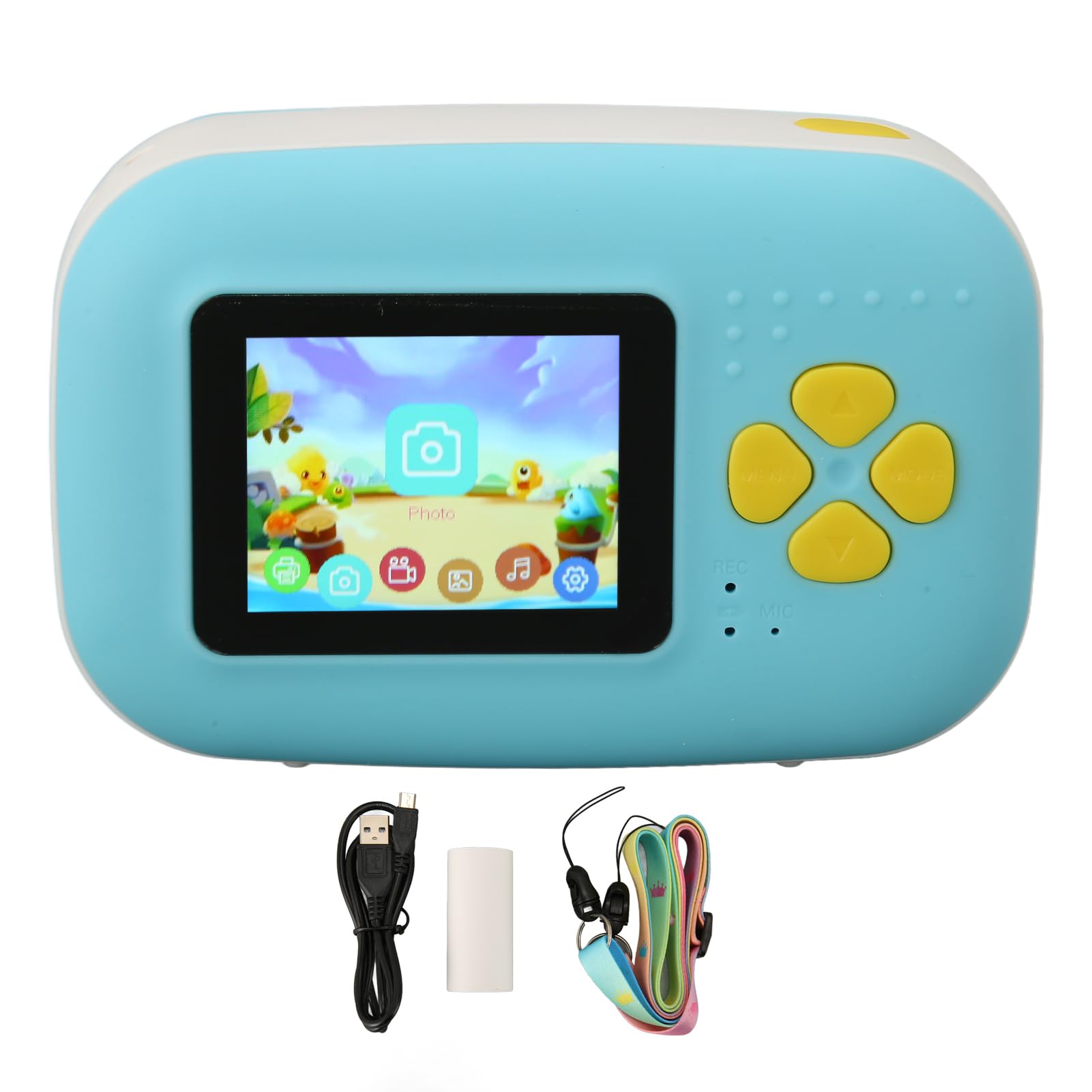 Fotocamera a Stampa Istantanea da 16 MP, Fotocamera Digitale con Schermo HD da 2 Pollici, Ricarica USB, Video 1080P, Fotocamera per Bambini con Cordino per Rotoli di Carta