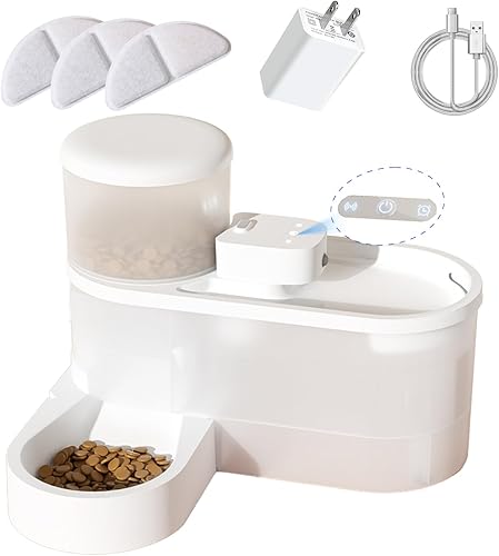 Marchul Juego de fuente inalámbrica para mascotas y alimentador automático por gravedad, fuente silenciosa para mascotas de 67 onzas (2L) sin fugas
