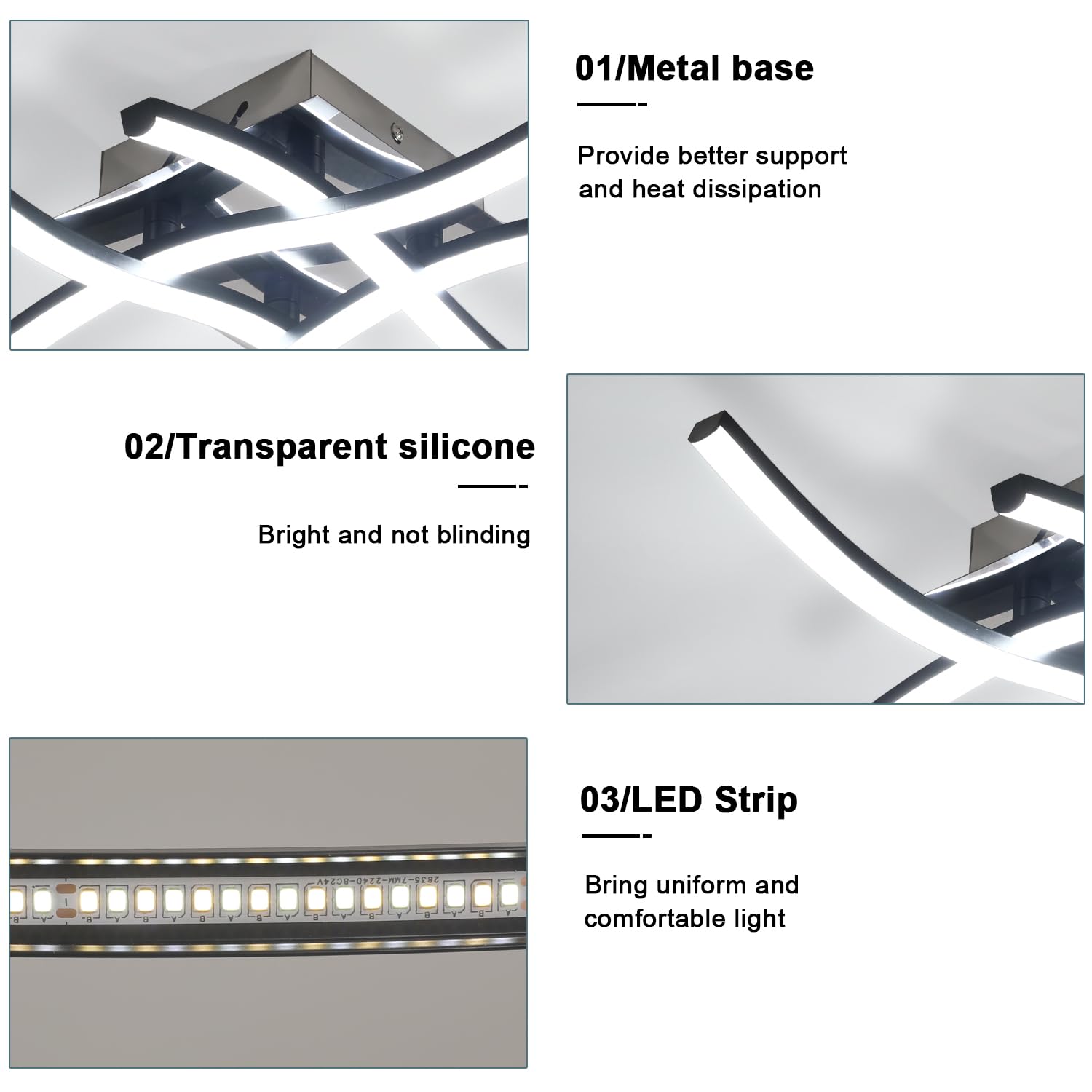 Comely 28W 3200LM Plafoniera LED Dimmerabile con Telecomando 3000K-6500K | Nero Ondulato Lampada da Soffitto, Lampadario Soffitto LED per Soggiorno, Camera da Letto, Cucina, Corridoio, Balcone