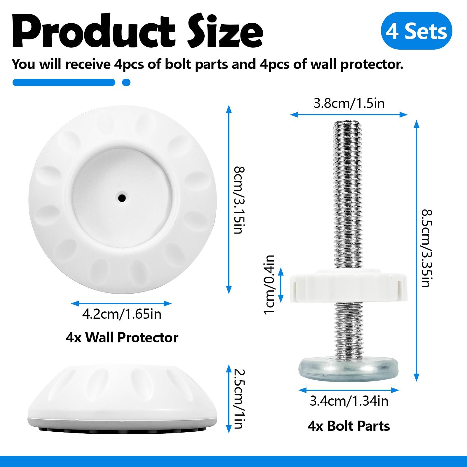 4Pcs Spindle Rods Gate Threaded Spindle Rods Anti-Slip Gates Accessory Screw Bolts Kit with Wall Fixer for Pressure Mounted and Pet Gates (4)