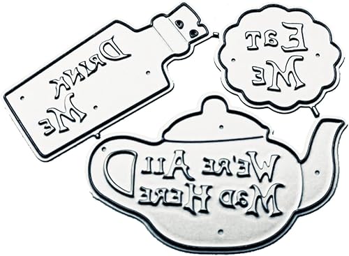 Troqueles de metal, tetera, botella de agua, galleta con letras divertidas, troqueles de corte de metal, plantilla de bricolaje para álbumes de