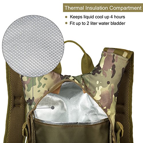 Gelindo Military Tactical Hydration Backpack with 2L Water Bladder Light Weight, MOLLE Tactical Assault Pack for Hiking Biking Running Walking Climbing Outdoor Travel(CP-Tan) - Thumbnail 6