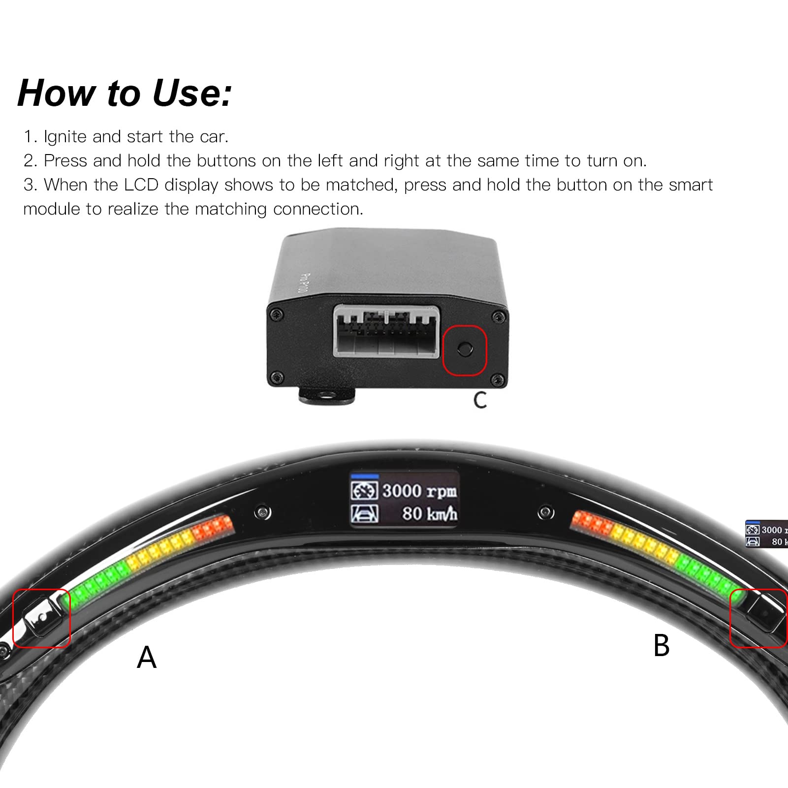 Volante in Carbonio a Forma di D, Sostituzioni del Volante da Corsa Universale, Volante Professionale a Fondo Piatto con Indicatore di Spostamento a LED, Display Dati Dinamici