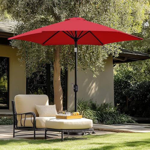 Yaheetech 9FT Outdoor Patio Umbrella, Outdoor Table Umbrella with Push Button Tilt and Crank, Yard Sun Shade, UV Protection Waterproof for Garden/Deck/Backyard/Pool, Red image 8