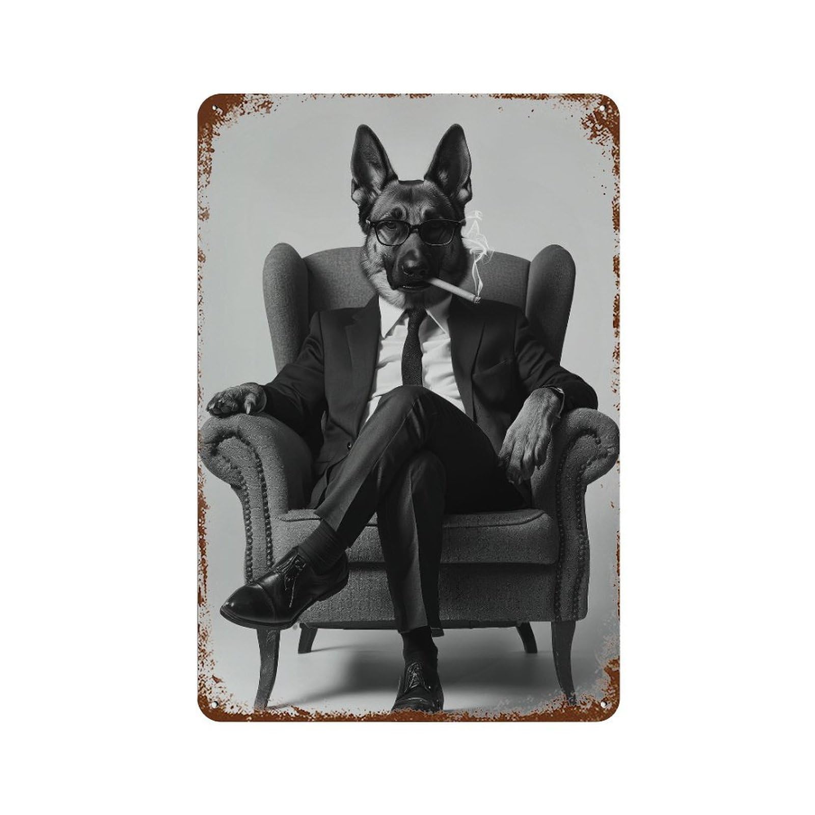 xiaoxiaoshen German Shepherd Smoking Wall Art Wall Decor Art Metal Tin Poster Modern Home Decor Art Home Bar Shop Decorations Vintage Sign 30x20cm