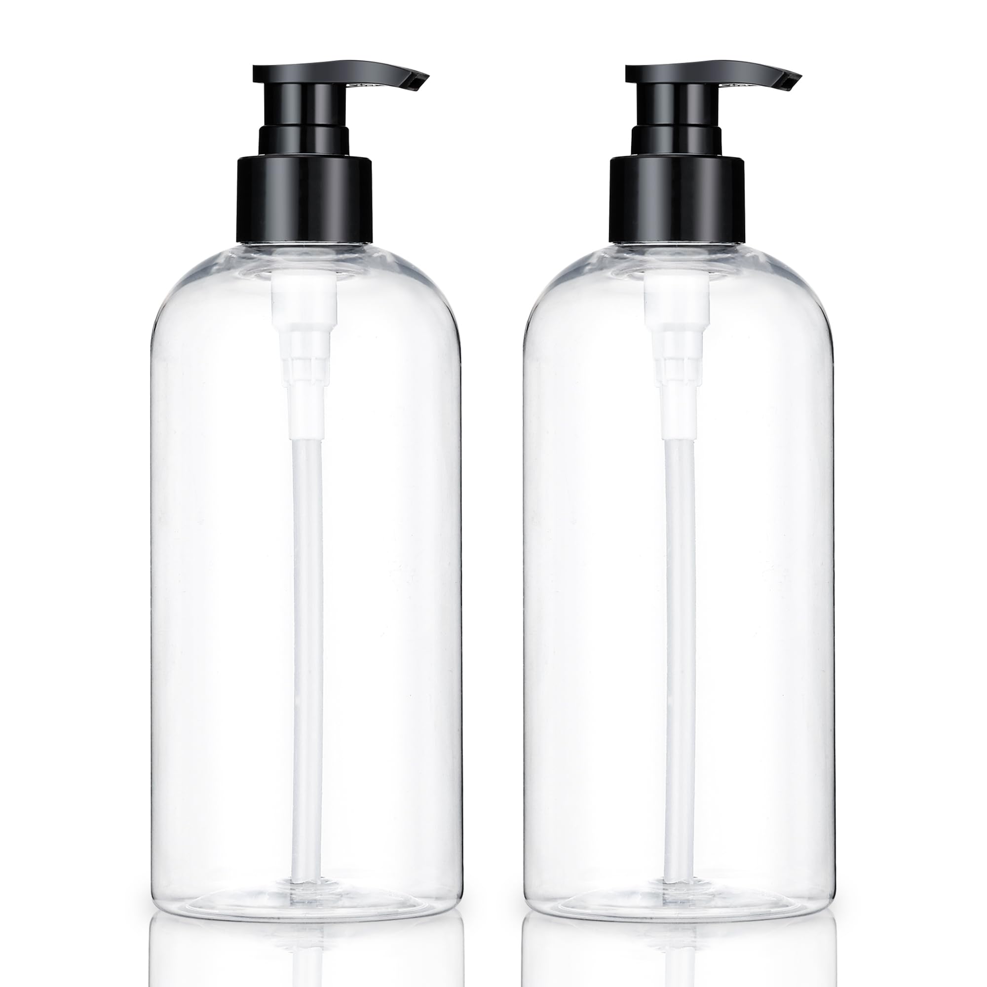 KREMORV Empty Plastic Pump Bottles Dispenser 2 Pack Clear Refillable Pump Bottle for Shampoo, Liquid Soap, Massage Oil