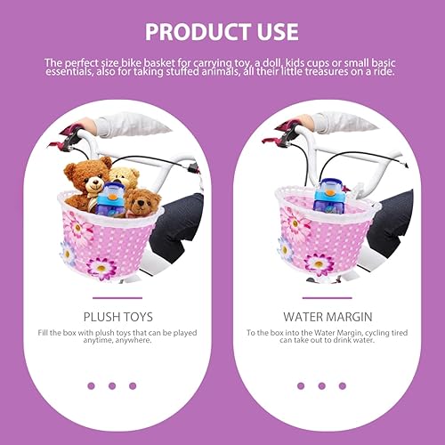 Miniatura 9 de Garneck Cesta de bicicleta para niñas, cesta delantera para manubrio con flores, accesorio de bicicleta para niños y niñas, cesta de plástico para