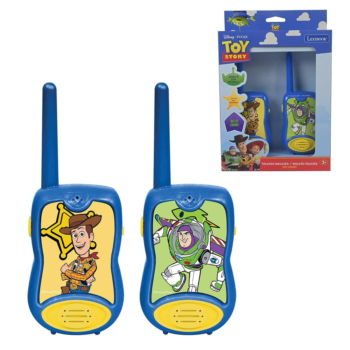 LEXIBOOK Toy Story 4 Woody Buzz Lightyear Walkie-talkies, communication game for children, 2 channels, Belt clip for transport, Battery, Blue/Red, TW12TSLXB