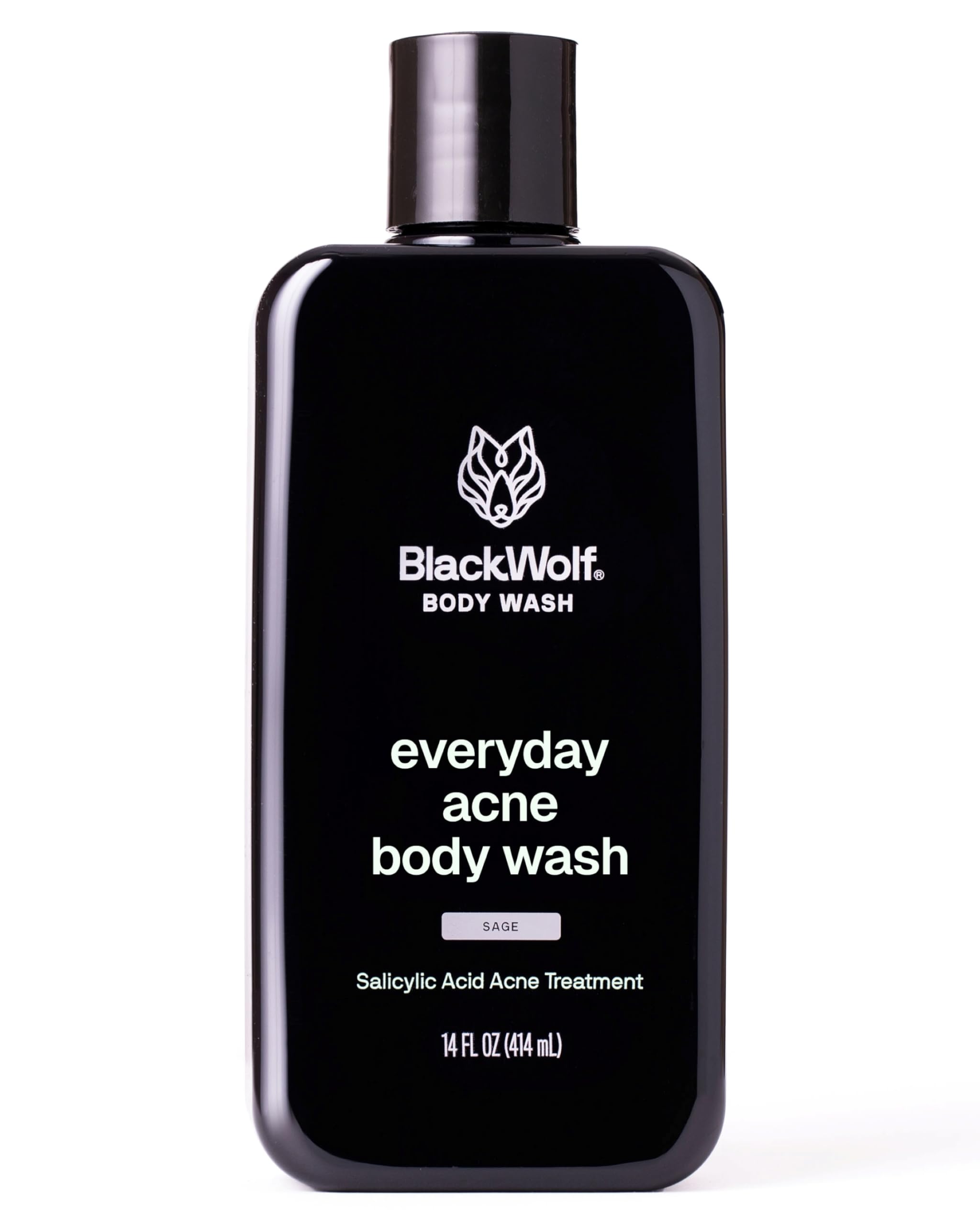 Black Wolf Salicylic Acid Body Wash for Men - 14 Fl Oz Men's Acne Body Wash - Charcoal Helps Reduce Acne Breakouts & Cleanse Your Skin - Full Coverage & Deep Clean Treatment - Men's Bodywash