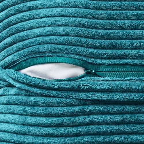 Image of MIULEE Decorative Throw Pillow Covers for Couch Bed Livingroom 16x16 Inch Set of 2 Teal Blue Boho Accent Throw Pllows Broadside Striped Patchwork Soft Corduroy Summer Coastal Pillowcases