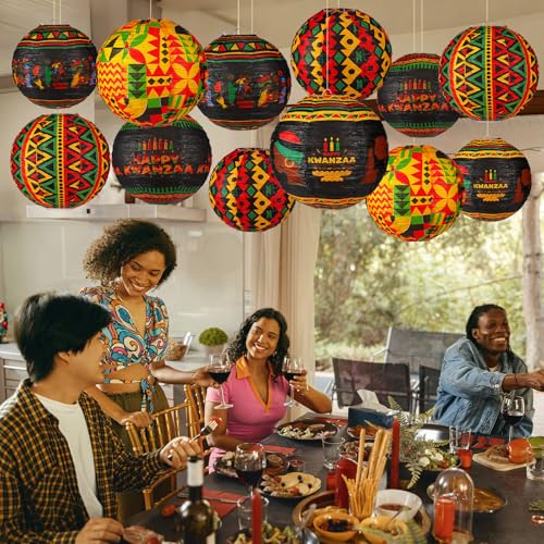 Image of Panelee 12 Pcs Kwanzaa Paper Lanterns 8 Inch Round Hanging Decorations for Kwanzaa Party Supplies Indoor Outdoor