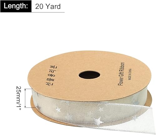 Miniatura 2 de MECCANIXITY Cinta de organza transparente de 1 pulgada de ancho con alambre, cinta de gasa brillante de 20 yardas, color blanco crema para envolver