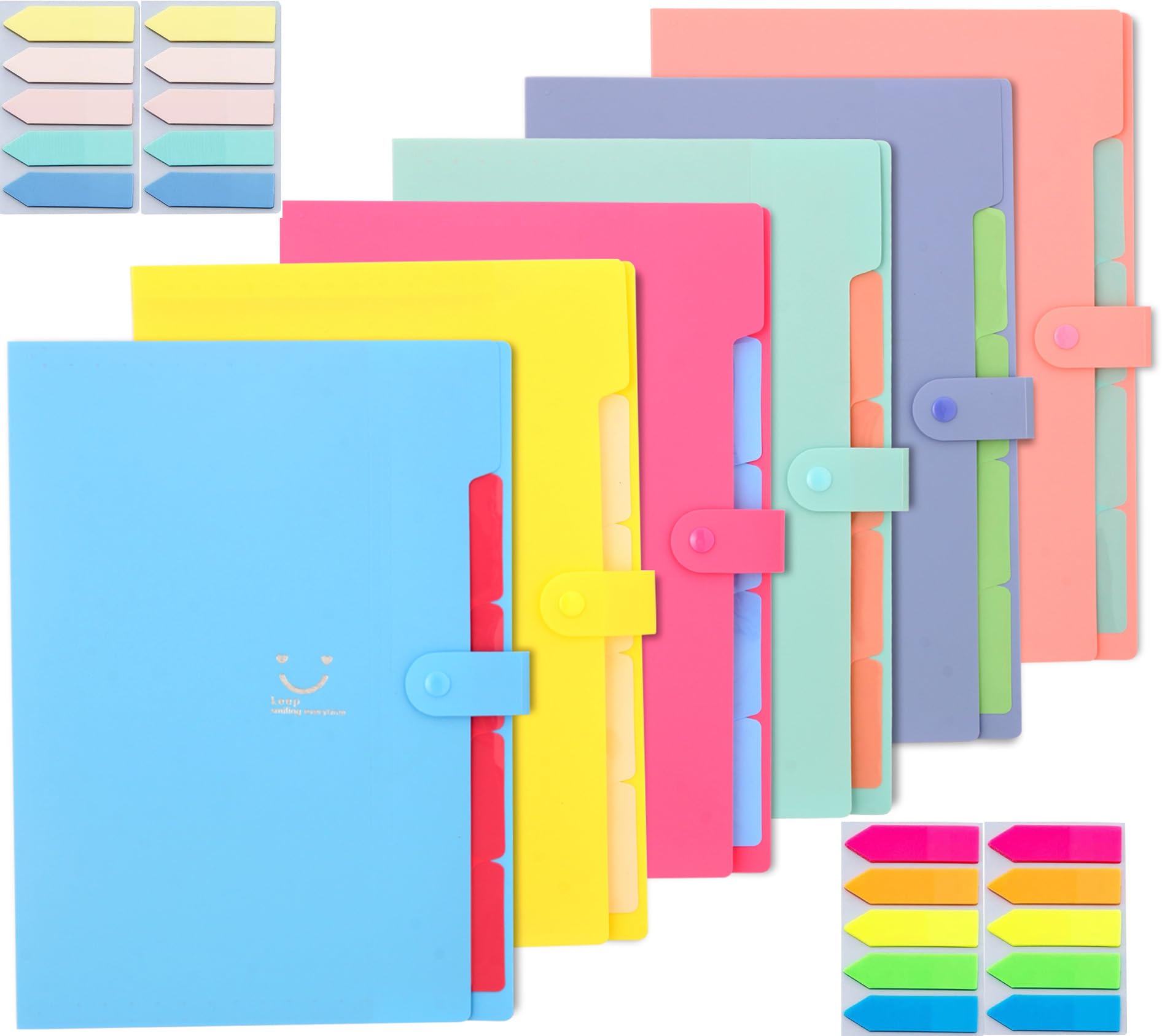 Lostwry Pack of 6 Expanding File A4, Document Folder, 5 Compartments, Expandable, Portable, Multi-colored